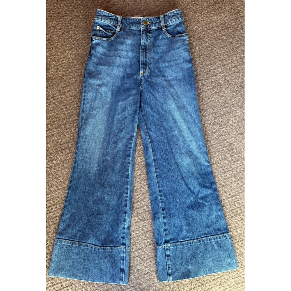Nice People Bonjour Women's Blue Denim High-Rise Wide Leg Cropped Jeans Medium‎